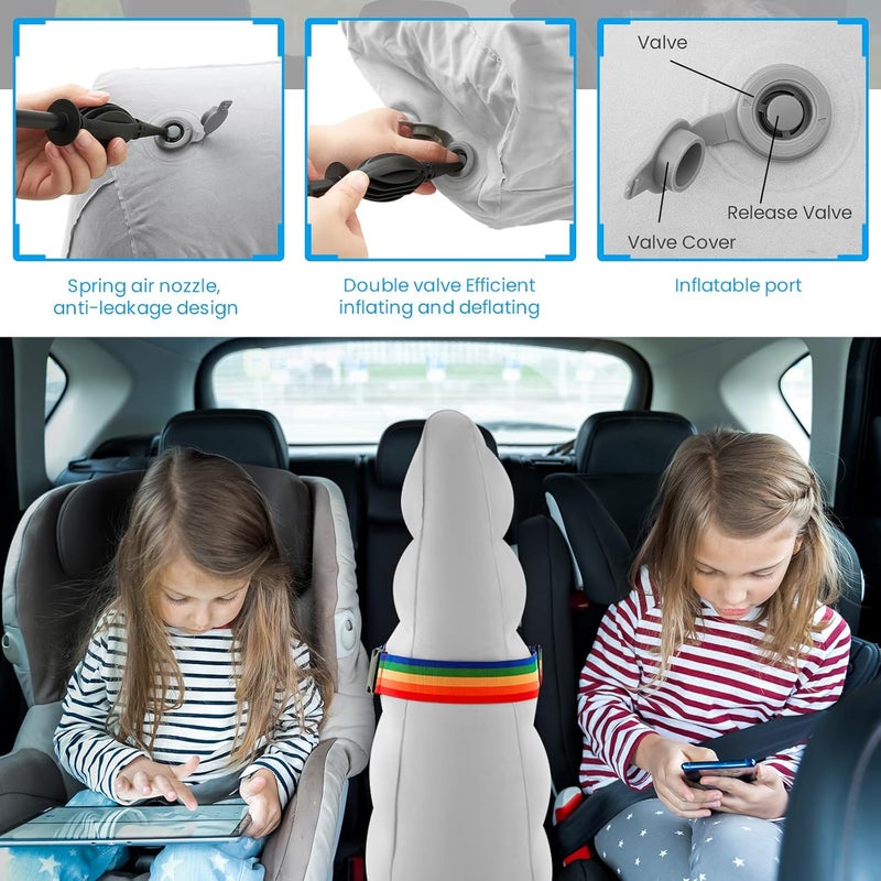 BBTO فاصل مقعد السيارة القابل للنفخ من BBTO - مسند قدم لمقاعد الأطفال للسفر الجوي - مسند مقعد محمول للأطفال لوقف الشجار - فاصل المقعد الخلفي المحمول لتقليل التوتر للآباء أثناء القيادة الطويلة - رمادي - Image 5