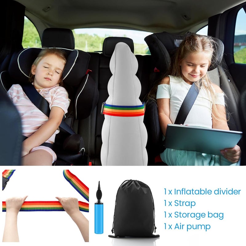 BBTO فاصل مقعد السيارة القابل للنفخ من BBTO - مسند قدم لمقاعد الأطفال للسفر الجوي - مسند مقعد محمول للأطفال لوقف الشجار - فاصل المقعد الخلفي المحمول لتقليل التوتر للآباء أثناء القيادة الطويلة - رمادي - Image 3