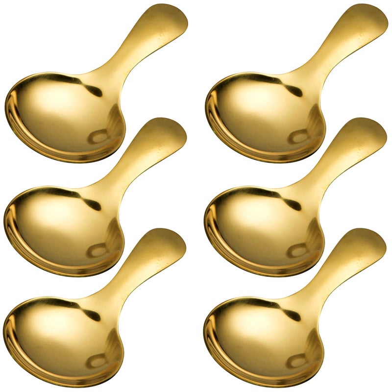Dadamong Short Handle Spoons Set of 6 Stainless Steel Mini Salt Spoons for Condiments Dessert Tea Coffee Cake Sugar Stirring Spoon Coffeeware Teaspoon  35 Inches Gold