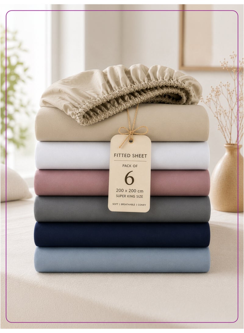 Donetella Super King Fitted Sheets 200x200 cm – Multicolor Pack of 6 | OEKO-TEX Certified Brushed Microfiber | Deep Pocket with 360° All-Round Elastic | Ultra Soft, Wrinkle Resistant, Easy Care | Safe for Sensitive Skin - Image 1