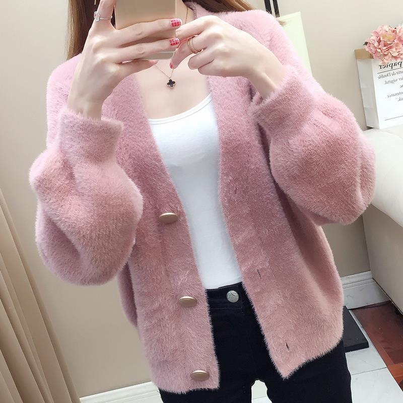 Thickened Spring and Autumn New Autumn and Winter Outfit Womens Cardigan Jacket Sweater Womens Short Loose Western Style Lotus color - Image 1