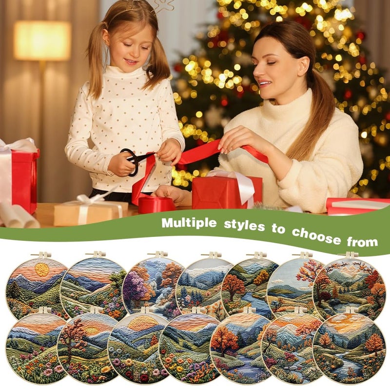 Eforcase Embroidery Starter Kit for Adult Beginner with Landscape Tree Mountain River Floral Nature Scenery Pattern Cross Stitch Hand Embroidery Set DIY Cross Stitch Kits with Hoops Needles Threads - Image 5