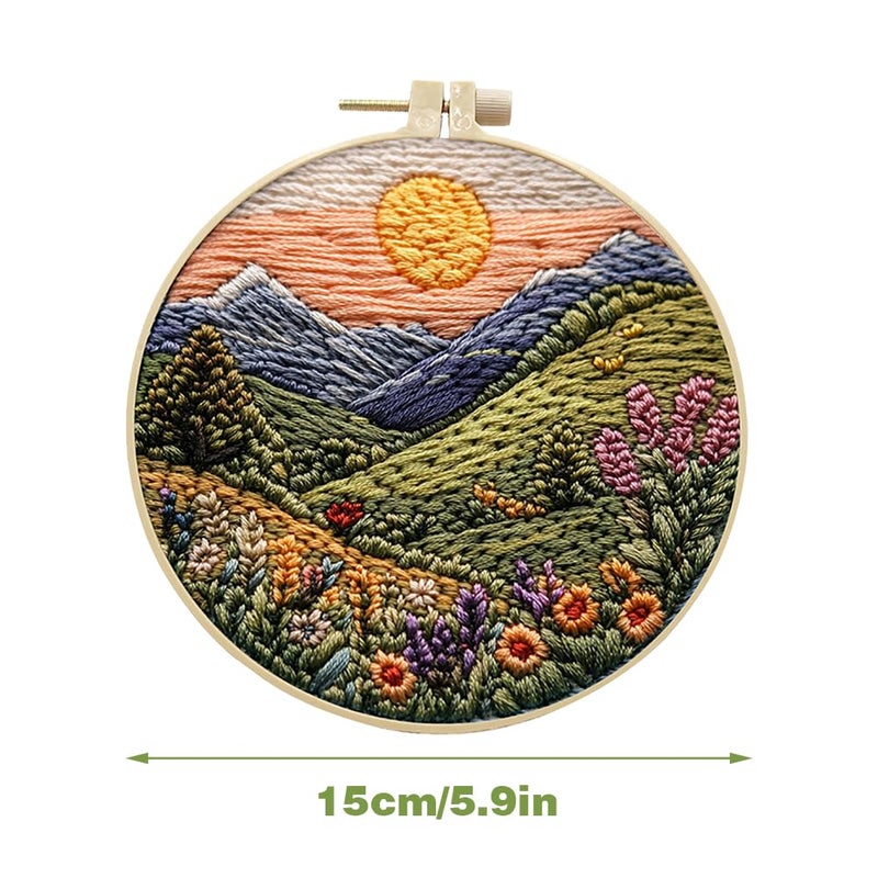 Eforcase Embroidery Starter Kit for Adult Beginner with Landscape Tree Mountain River Floral Nature Scenery Pattern Cross Stitch Hand Embroidery Set DIY Cross Stitch Kits with Hoops Needles Threads - Image 2