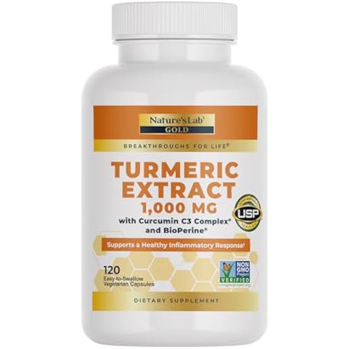Nature's Lab Turmeric Curcumin C3 Complex 1000mg - Turmeric Extract 1000mg & BioPerine 5mg Standardized to 95%, Promotes Cardiovascular, Immune, Joint, Skin Health - 120 Capsules (60 Day Supply) - Image 1