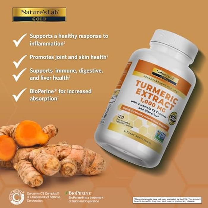 Nature's Lab Turmeric Curcumin C3 Complex 1000mg - Turmeric Extract 1000mg & BioPerine 5mg Standardized to 95%, Promotes Cardiovascular, Immune, Joint, Skin Health - 120 Capsules (60 Day Supply) - Image 2