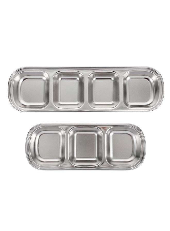 NUOBESTY Compartment Pet Tray Food Bowls: 2pcs Stainless Steel Cat Bowl Divided Pet Dishes Bowls for Kitten Small Dogs Food Water Feeder - Image 1