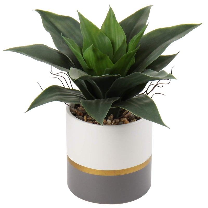 Briful Succulents Artificial Plants Fake Agave Aloe Plants in Gold and Dark Grey Ceramic Pot 9.4" Tall Small Faux House - Image 2
