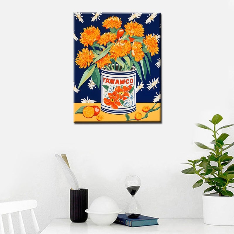 Tucocoo Retor Orange Flowers in a Tin DIY Paint by Numbers for Adults Orange Floral DIY Oil Painting Acrylic Paint Art Painting Kit Canvas with Acrylic Paints Vintage Flowers Art 16x20 Inchwithout Frame - Image 3