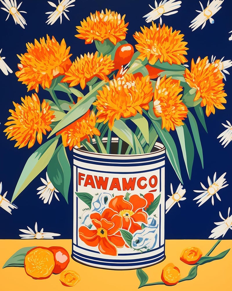 Tucocoo Retor Orange Flowers in a Tin DIY Paint by Numbers for Adults Orange Floral DIY Oil Painting Acrylic Paint Art Painting Kit Canvas with Acrylic Paints Vintage Flowers Art 16x20 Inchwithout Frame - Image 4
