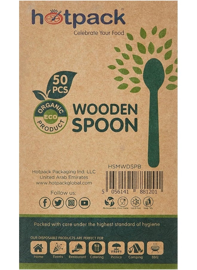 Hotpack Hotpack Disposable Eco-Friendly Disposable Cutlery Wooden Spoon, 50 Pieces  - Image 2