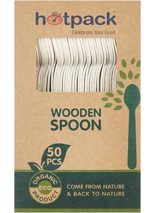 Hotpack Hotpack Disposable Eco-Friendly Disposable Cutlery Wooden Spoon, 50 Pieces  - Image 1