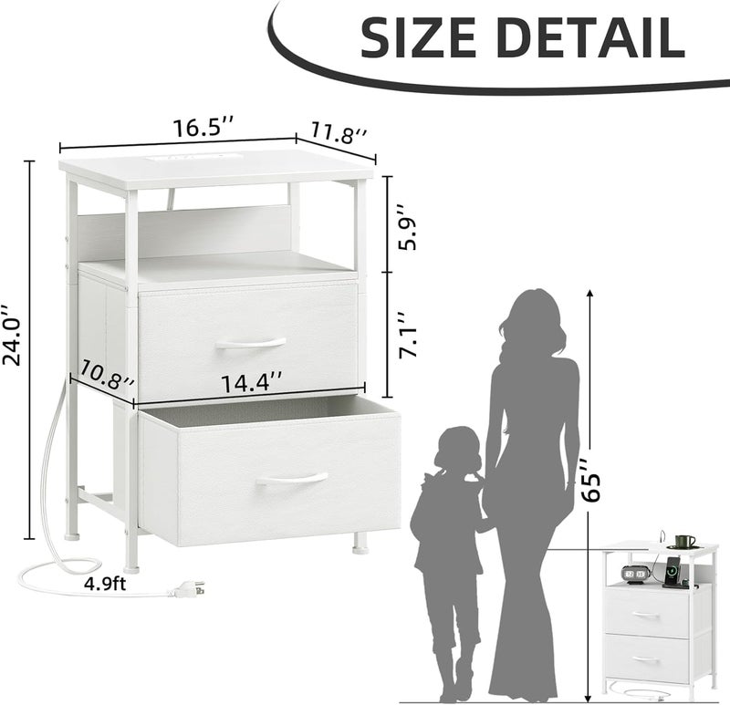 Sharpdo Large Capacity Bedside Table with LED Light and Storage Drawer, With 2 AC Sockets and 2 USB Ports, UK Standard Socket - Image 3