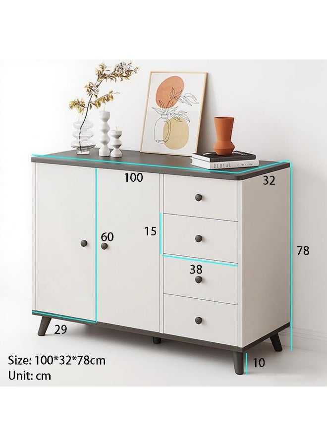 CityRiya-Long Storage Cabinet, Buffet Sideboard Cabinet, Coffee Bar Cabinet with Drawer, Large Cupboard, Coffee Corner with Storage, Entryway Console Table, Accent Table for Home Kitchen, White100*32*78cm - Image 4