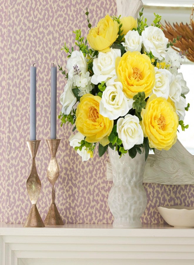 HO2NLE 2 Bunches Spring Cemetery Flowers for Grave Yellow Roses Artificial Flowers 18'' Faux Peonies Silk Floral Arrangements Memorial Flowers for Outdoor Headstone Vase Table Centerpiece Home Decor - Image 4
