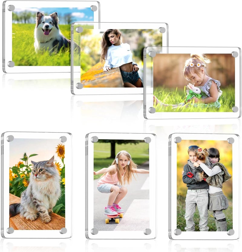 Hdama Magnetic Picture Frames for Refrigerator, 2.36 x 3.54 Inch Mini Fridge Magnetic Photo Frame, Double Sided Magnet Acrylic Picture Frame for Fridge/Locker (6Pack) - Image 1