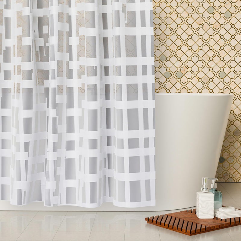 Kuber Industries Shower Curtain | PVC Shower Curtain with Hooks | Shower Curtain for Bathroom | Self Check Bathroom Shower Curtain | 7 Feet | White - Image 4