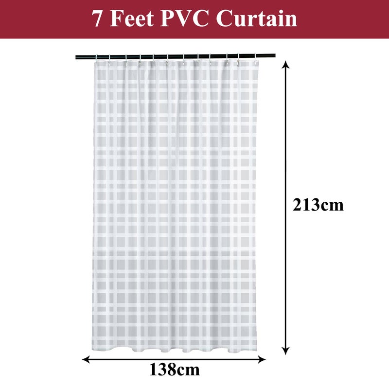 Kuber Industries Shower Curtain | PVC Shower Curtain with Hooks | Shower Curtain for Bathroom | Self Check Bathroom Shower Curtain | 7 Feet | White - Image 3