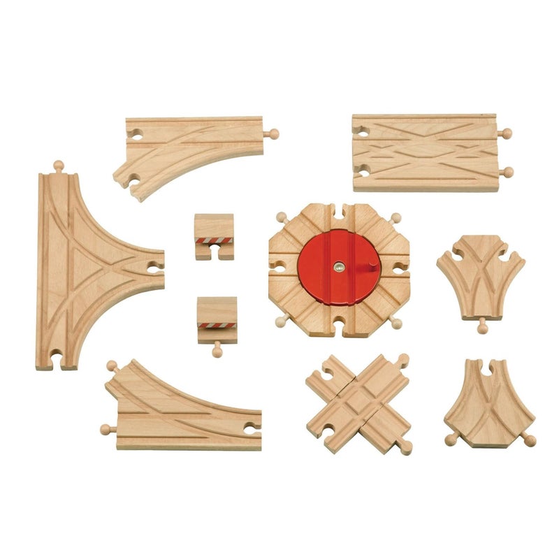 maxim enterprise, inc. Expansion Wooden Train Tracks Switch with Railway Crossing Track, Genuine Hardwood Tracks Compatible with Thomas & Friends, Brio Train Accessories, Melissa and Doug, 11 Piece - Image 1