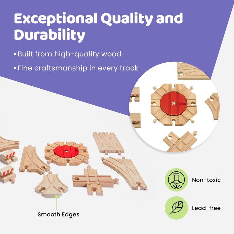 maxim enterprise, inc. Expansion Wooden Train Tracks Switch with Railway Crossing Track, Genuine Hardwood Tracks Compatible with Thomas & Friends, Brio Train Accessories, Melissa and Doug, 11 Piece - Image 3