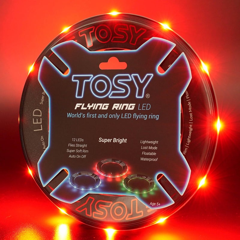 TOSY حلقة طيران TOSY - 12 مصباح LED بلون واحد، ساطع للغاية، وضع الفقدان، إضاءة تلقائية، هدايا لعيد الميلاد للأطفال/المراهقين/الأولاد/الفتيات، آمنة، مقاومة للماء، لعبة للمسبح/الشاطئ/التخييم (أحمر) - Image 1