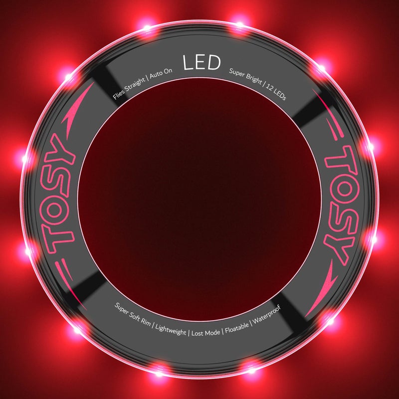 TOSY حلقة طيران TOSY - 12 مصباح LED بلون واحد، ساطع للغاية، وضع الفقدان، إضاءة تلقائية، هدايا لعيد الميلاد للأطفال/المراهقين/الأولاد/الفتيات، آمنة، مقاومة للماء، لعبة للمسبح/الشاطئ/التخييم (أحمر) - Image 2