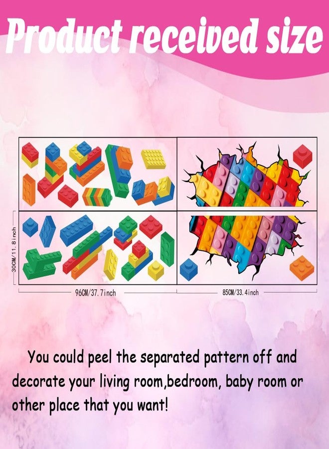 SUPERDANT Building Blocks Wall Stickers Colorful Blocks Wall Decals Vinyl Art Decor DIY Break Through The Wall Mural for Nursery Children's Room School Bedroom Playroom Classroom - Image 2