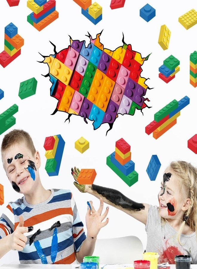 SUPERDANT Building Blocks Wall Stickers Colorful Blocks Wall Decals Vinyl Art Decor DIY Break Through The Wall Mural for Nursery Children's Room School Bedroom Playroom Classroom - Image 1
