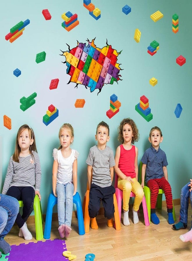 SUPERDANT Building Blocks Wall Stickers Colorful Blocks Wall Decals Vinyl Art Decor DIY Break Through The Wall Mural for Nursery Children's Room School Bedroom Playroom Classroom - Image 4