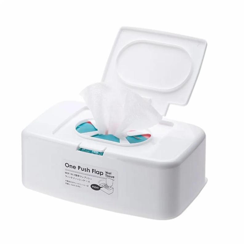 Wet Wipes Dispenser 17x10.4x6 Cm White - Sealed Lid Moisture Dust-Free Design - Non-slip Base One-handed Push Mechanism for Home Interior - Image 1