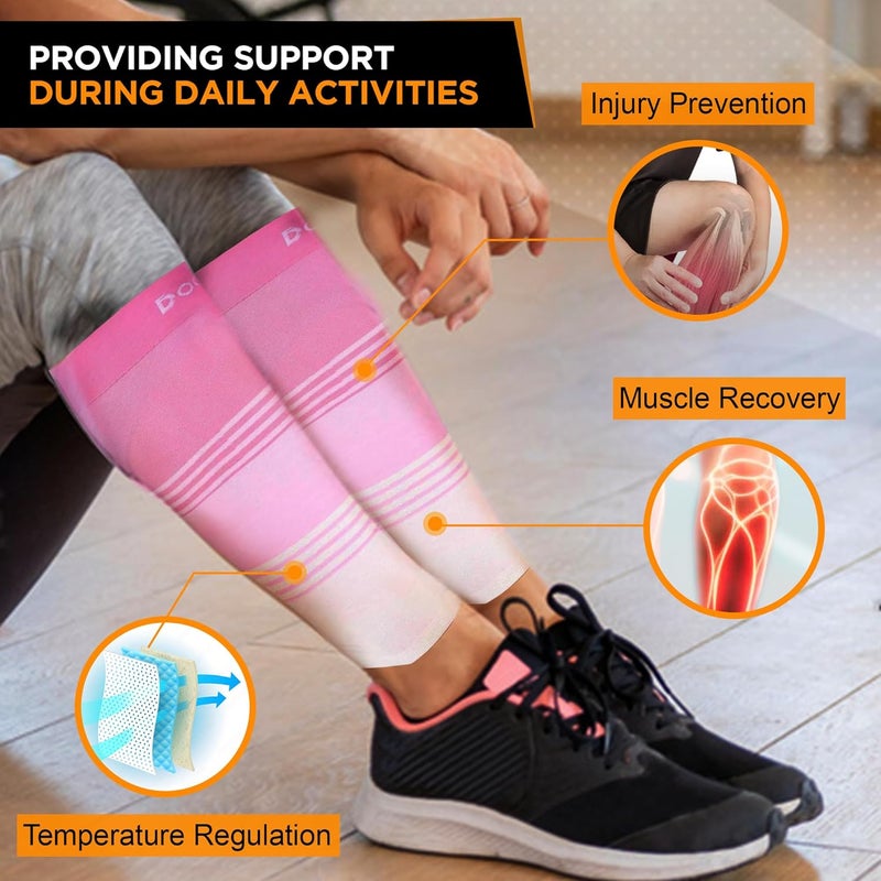Doc Miller Compression Calf Sleeve for Men & Women, 20-30 mmHg Graduated Support, Knee High, Running, Shin Support, Calf Sleeves, Striped Design, 1 Pair - Image 3