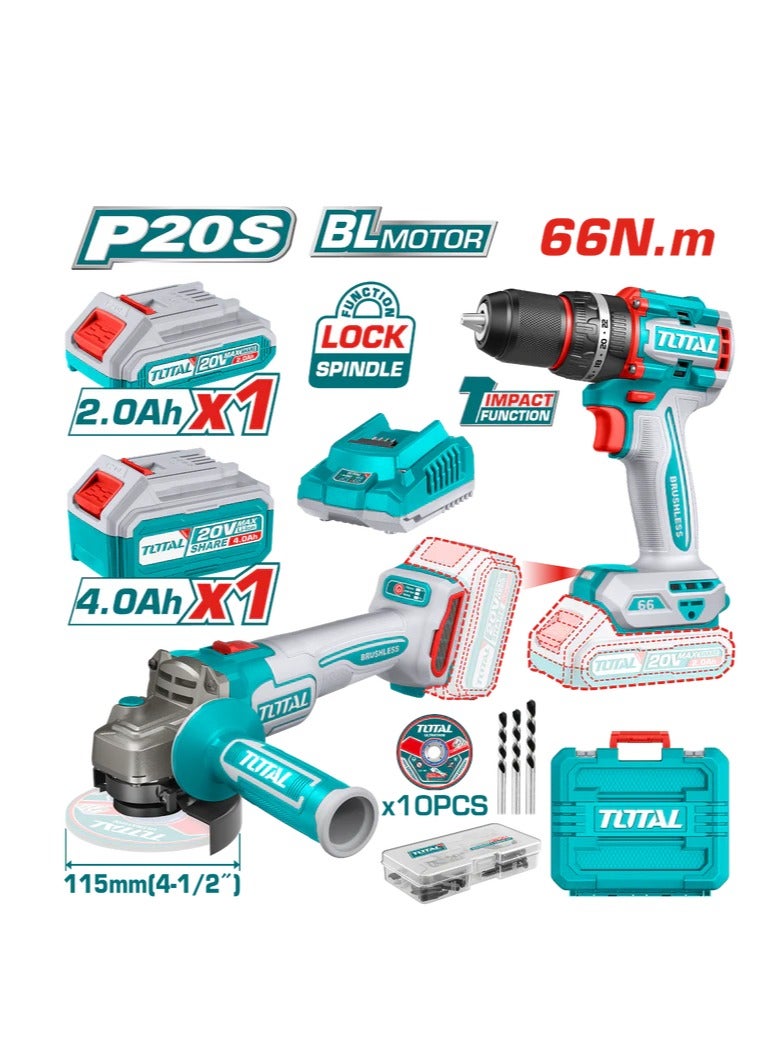 TOTAL "60 Nm Senior Battery Kit, Hammer and 5.4" Rocker with 2 MP Battery, 4 MP Battery and Charger - TCKLI20273 - Total"