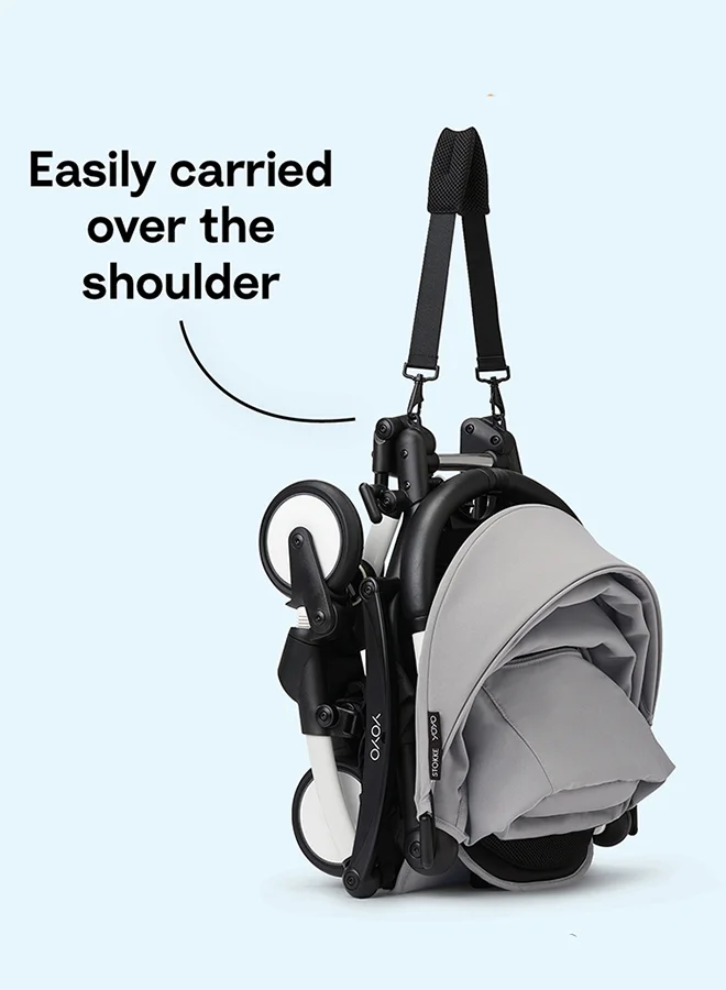 STOKKE Stokke YOYO3 Stroller, Compact Fold, UPF 50+ Canopy and Peek‑a‑Boo Window, Travel System for Toddlers, Black Frame with Air France Blue 6+ Colour Pack
