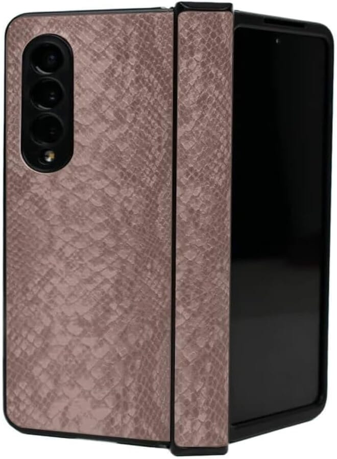 Next Next store Premium Galaxy Z Fold 5 Case PU Leather [Crocodile Shape] Wireless Charging Case for Samsung Galaxy Z Fold 5 - (Beige)