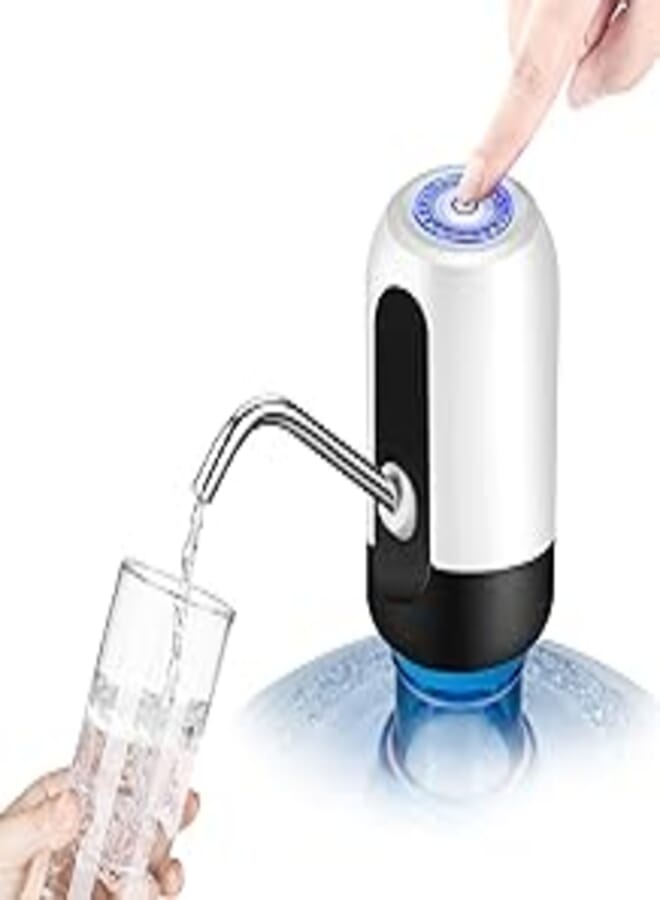 Flexzion Water Bottle Dispenser for 5/6 Gallon Jugs, Detachable Electric Cold Drink Beverage Pump w/Portable Mini Battery Box, Top Loading Type for Desktop Countertop Home Kitchen Office, White