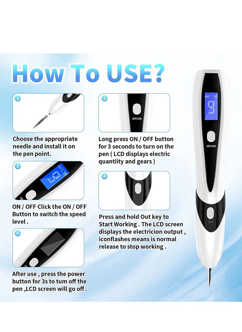Y&D Skin Tag Remover, Removal Kit Tools with LCD Display 9 Adjustable Modes 30 Fine Needles USB Charging Home Usage for, Freckle, Warts, Dark Spot, Nevus Body Facial (white)  - Image 5