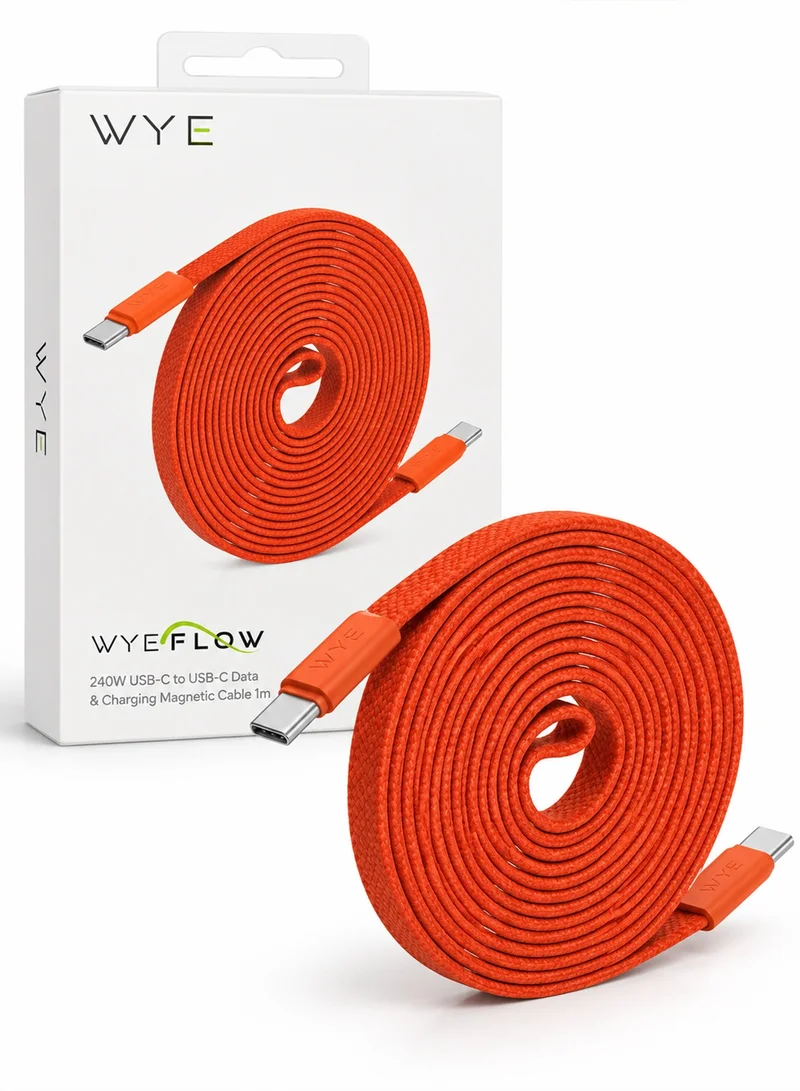 واي كابل شحن مغناطيسي WYE FLOW USB-C إلى USB-C، 240 واط، 1 متر، برتقالي