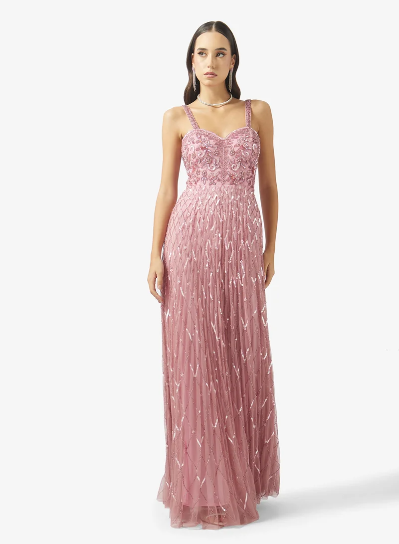 Namshi x Beaded Embellished A Line Gown