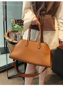 Generic Margaux Minimalist Large Capacity Genuine Leather Tote Bag Womens Shoulder Crossbody Bag EW Row Pack Simple Stylish Handbag Brown 