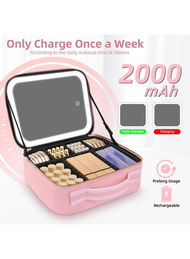 اروتيد حقيبة مكياج RRtide مع مرآة بإضاءة LED، حقيبة مكياج للسفر، منظم حقيبة مستحضرات تجميل مع مقسمات قابلة للتعديل، حقيبة مكياج مع مرآة ومرآة مكبرة قابلة للفصل 10 أضعاف، وردي، حقيبة مكياج مع مرآة - Image 5