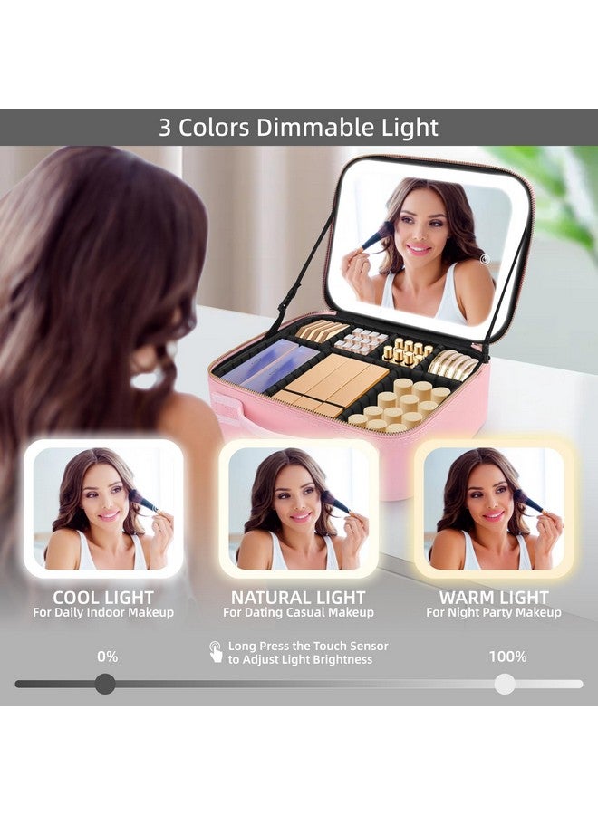 اروتيد حقيبة مكياج RRtide مع مرآة بإضاءة LED، حقيبة مكياج للسفر، منظم حقيبة مستحضرات تجميل مع مقسمات قابلة للتعديل، حقيبة مكياج مع مرآة ومرآة مكبرة قابلة للفصل 10 أضعاف، وردي، حقيبة مكياج مع مرآة - Image 3