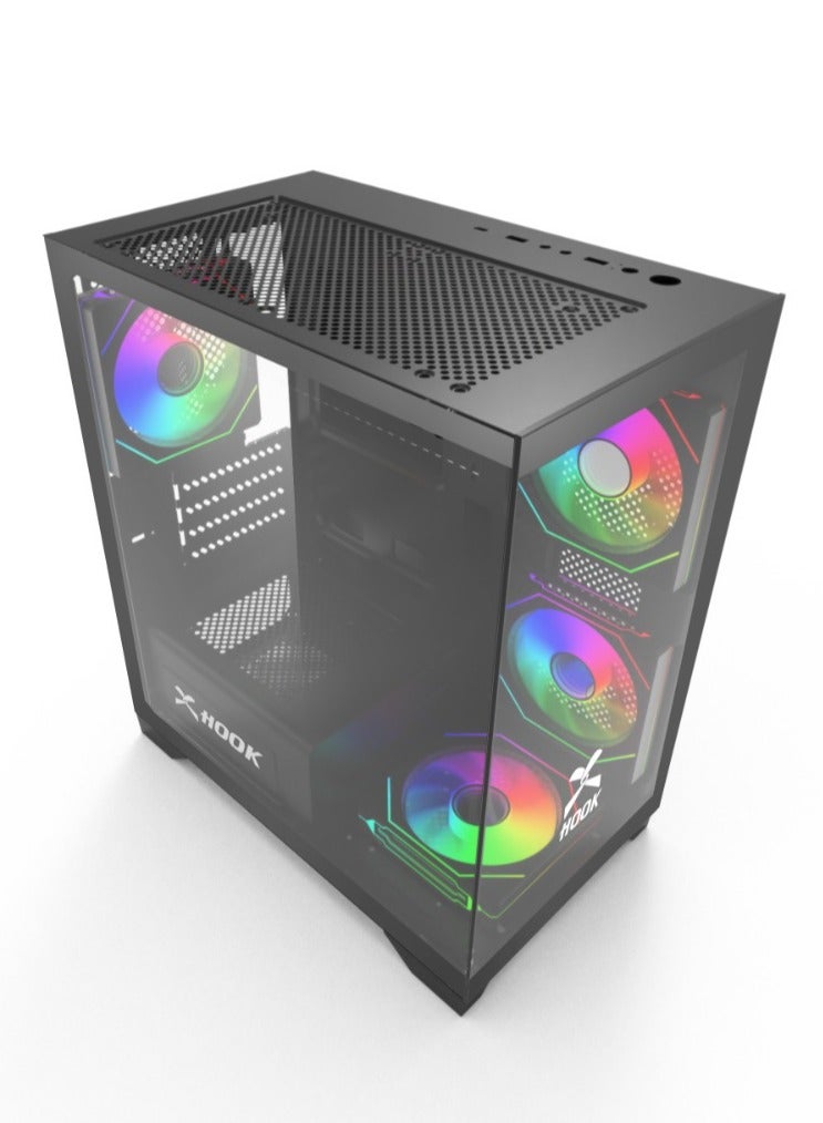 هووك كيس ألعاب هوك  بولت من هوك يأتي مع 4 مراوح ARGB PWM  و جهاز للتحكم (أسود) - Image 4