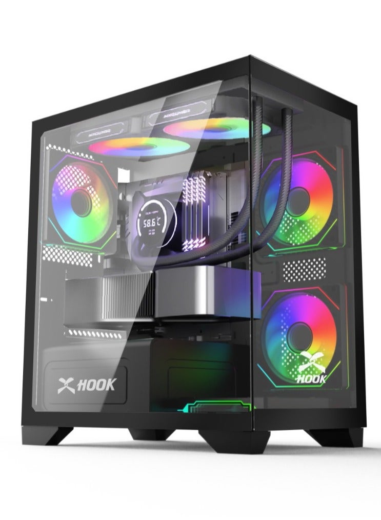 هووك كيس ألعاب هوك  بولت من هوك يأتي مع 4 مراوح ARGB PWM  و جهاز للتحكم (أسود) - Image 1