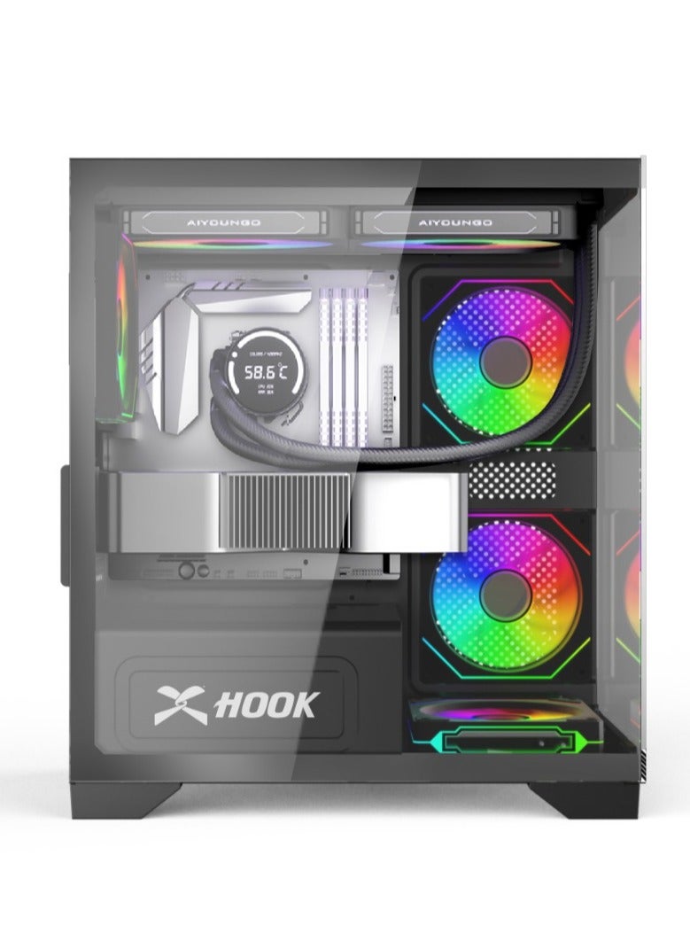 هووك كيس ألعاب هوك  بولت من هوك يأتي مع 4 مراوح ARGB PWM  و جهاز للتحكم (أسود) - Image 2