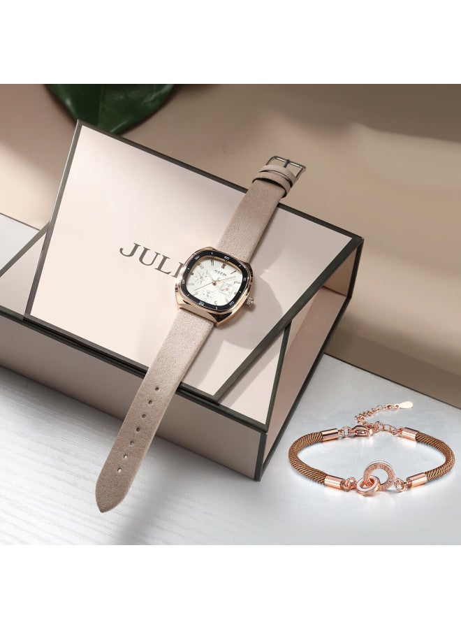 Julius Women's Watch Gift Box, Multifunctional Six-hand Elegant Waterproof Quartz Ladies Student Watch, Khaki Color Mgsl-1443a - Image 1