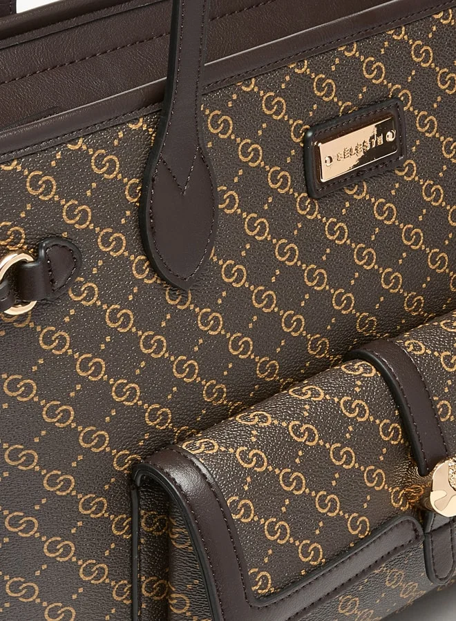 Celeste Women Monogram Print Tote Bag with Zip Closure