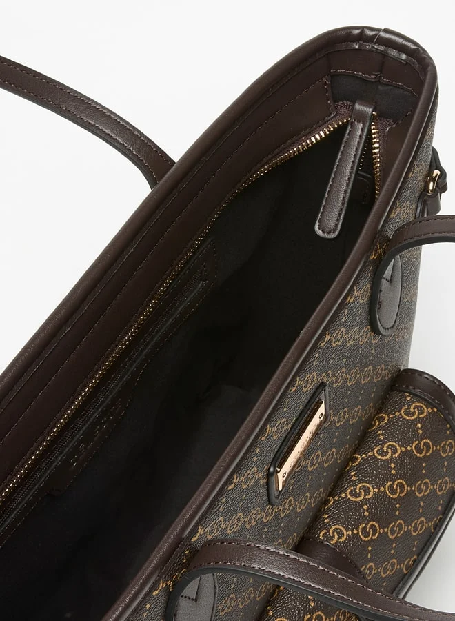 Celeste Women Monogram Print Tote Bag with Zip Closure