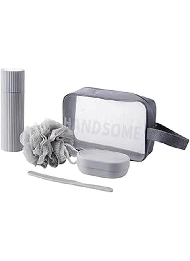 Generic Personal Care Bag 5-in-1, Comb, Soap Case, Toothpaste and Toothbrush Saving Case, Loofah, Grey  - Image 1