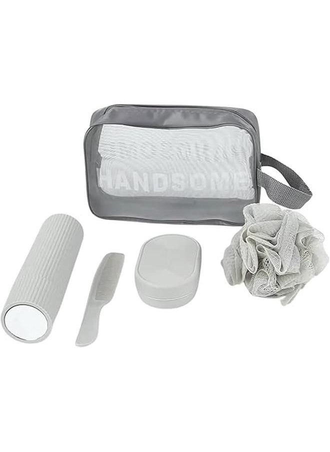 Generic Personal Care Bag 5-in-1, Comb, Soap Case, Toothpaste and Toothbrush Saving Case, Loofah, Grey  - Image 4