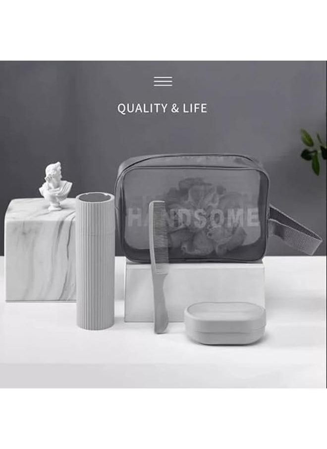Generic Personal Care Bag 5-in-1, Comb, Soap Case, Toothpaste and Toothbrush Saving Case, Loofah, Grey  - Image 2