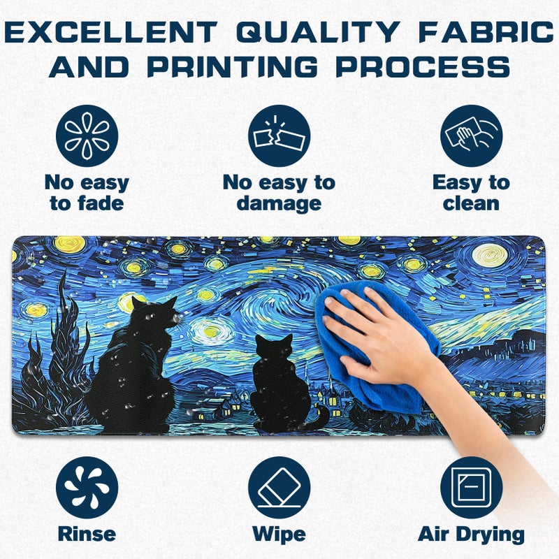 Yuhijoy Mouse Pad Gaming - Desk Mat for Keyboard and Mouse - Van Gogh Starry Night Large Mouse Pads for Desk, Gaming Mousepad with Non-Slip Base, Desks Pad (31.5" X 11.8") for Game, Office and Home - Image 3